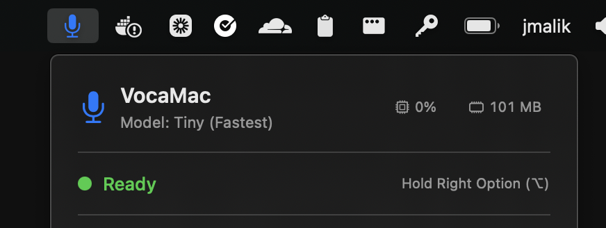 VocaMac menu bar in idle state